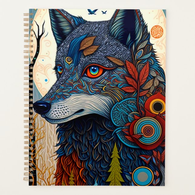 Boho Wolf Surreal Wildlife Art Planner (Devant)