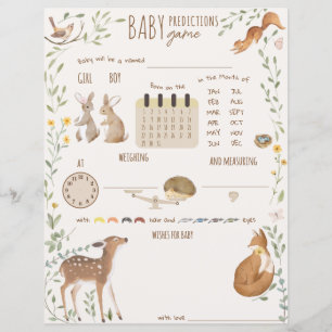 Boho Woodland Animaux Baby Predictions Jeu d'essai