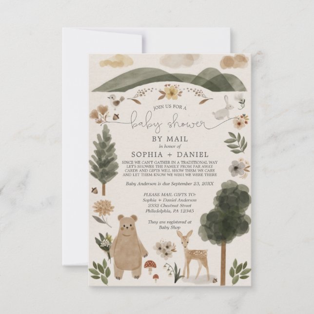 Boho Woodland Baby shower Par Mail Invitation Card (Devant)