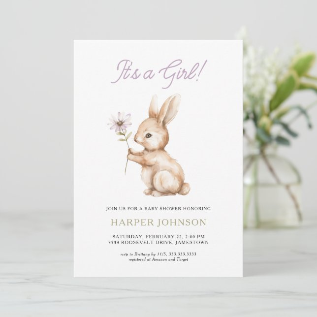 Boho Woodland Bunny Baby shower Invitation (Debout devant)