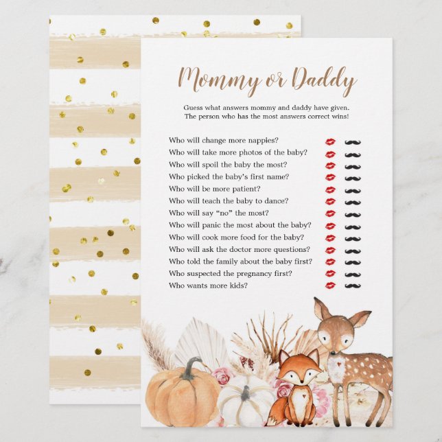 Boho Woodland Citrouille Jeux pour maman ou papa (Devant / Derrière)