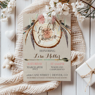 Boho WoodSlice Rustic Bridal Showeuse Invitation
