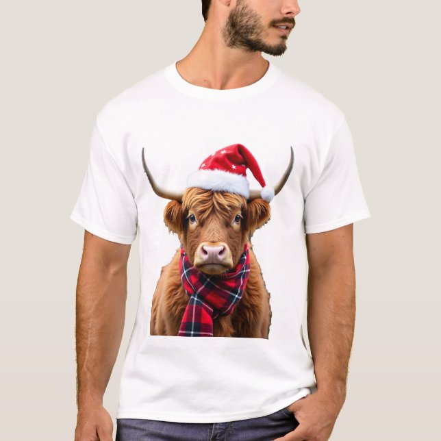 Boho Xmas Noël Vache des Highlands T-Shirt (2) (Devant)