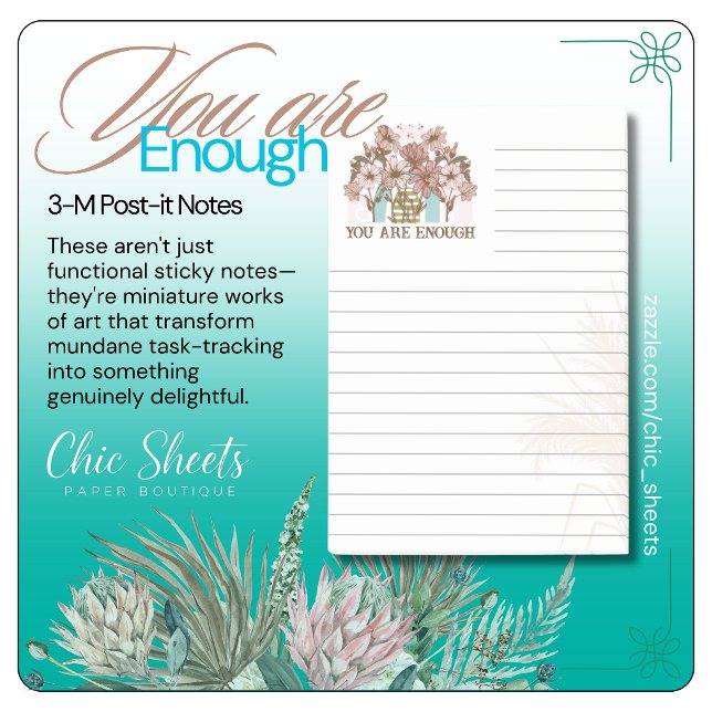 Boho You Are Enough Lignes 3M Post-it® Notes (Créateur téléchargé)