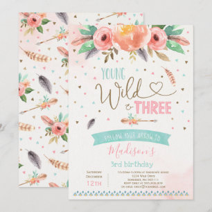Boho Young Wild Et Trois Invitation Anniversaire