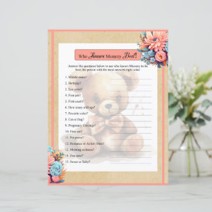 BohoPink Bear Baby shower Qui Connaît Mommy Game