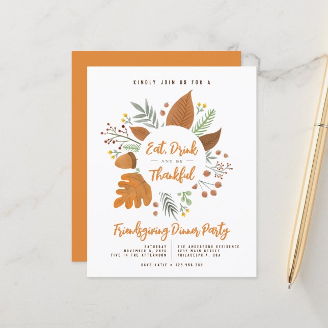 Boire à manger être Merci Friendsgiving Diner Fête (Devant/Arrière en situation)
