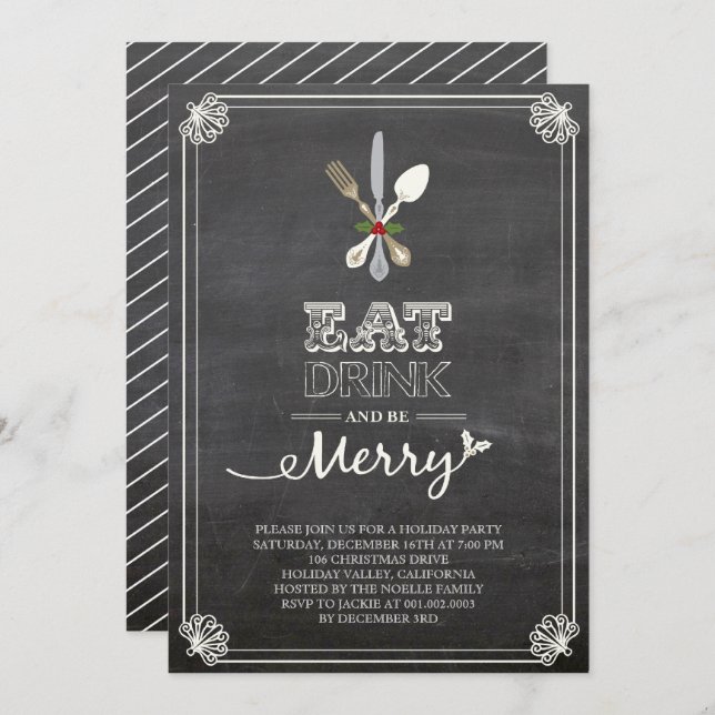 Boire à manger Soyez Merry Chalkboard Invitation d (Devant / Derrière)