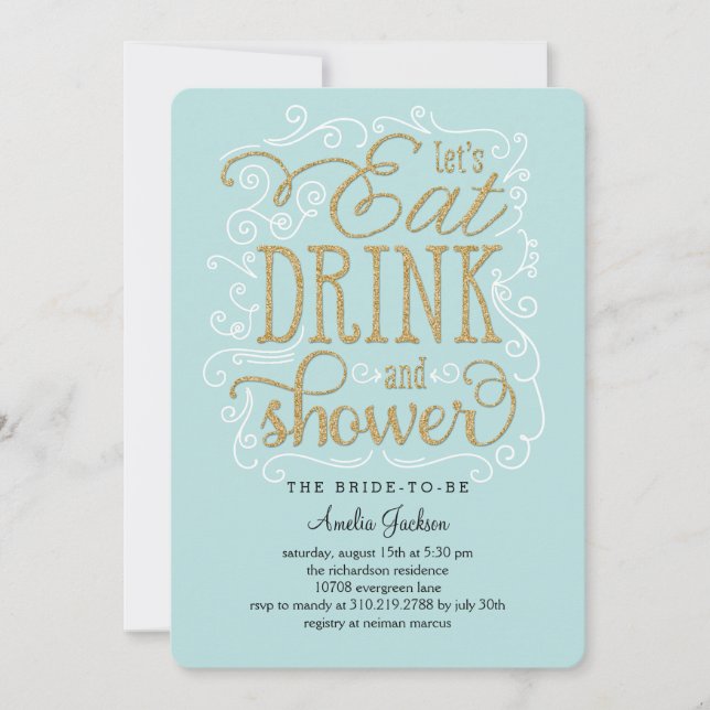 Boire Boire Douche nuptiale Invitation Bleu (Devant)