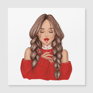 Boire du Chocolat Chaud en Hiver dans un Pull Roug
