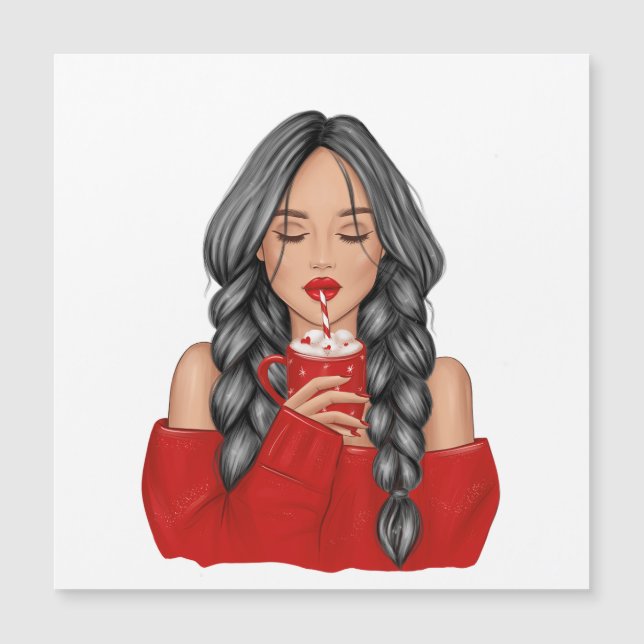 Boire du chocolat chaud en hiver dans un pull roug (Devant)