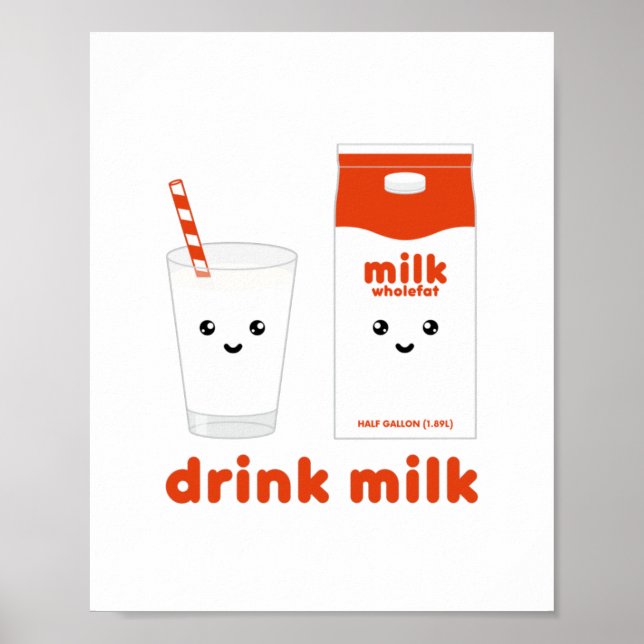 Boire du lait - Conception Kawaii Affiche (Devant)