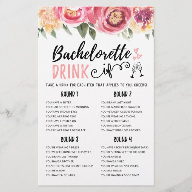 BOIRE SI jeu Bachelorette ou Hen Party (Devant)