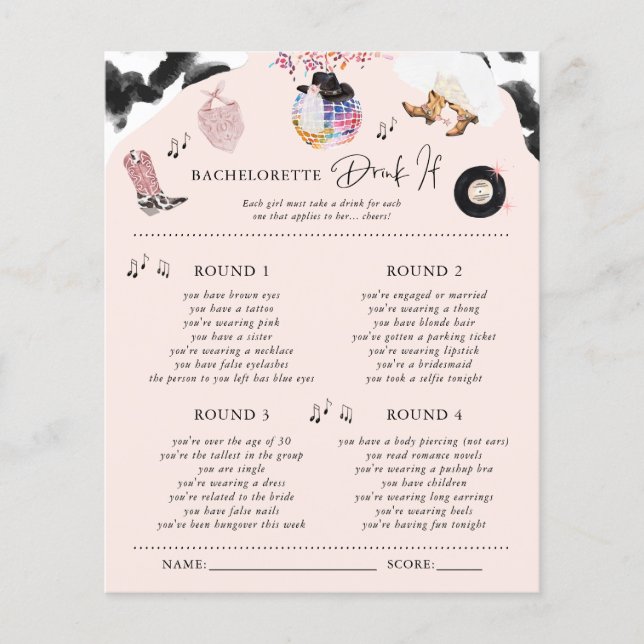 Boire si | Jeu de fête de bachelorette Disco Cowgi (Devant)