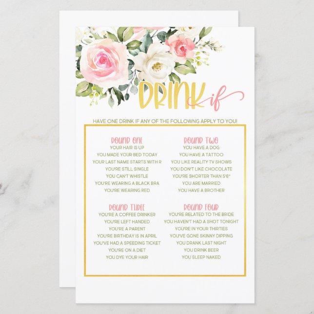 Boire Si Jeu - Rose Floral & Or (Devant / Derrière)