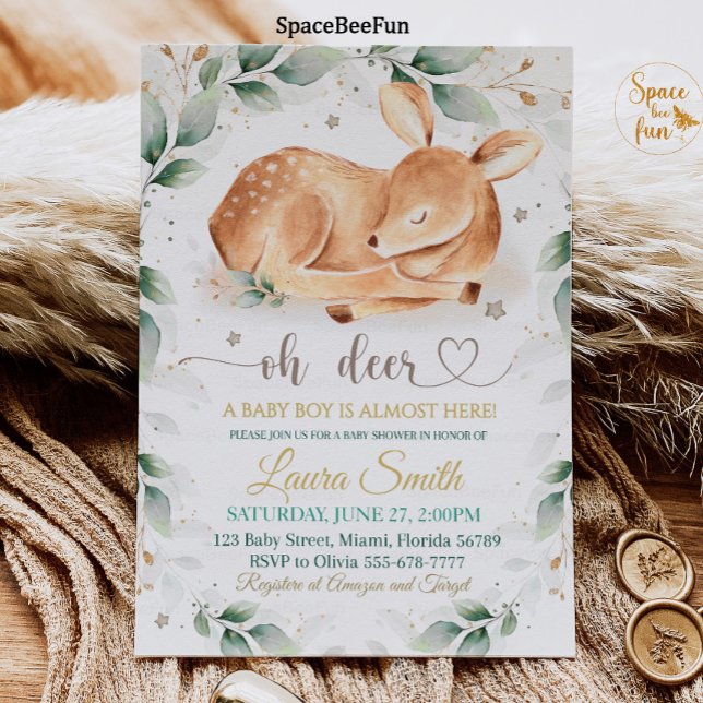 Bois animal Cerf Baby shower Invitation garçon (Woodland animal Deer Baby Shower Invitation Boy Forest animal Deer Boy Baby Shower Invite Woodland)