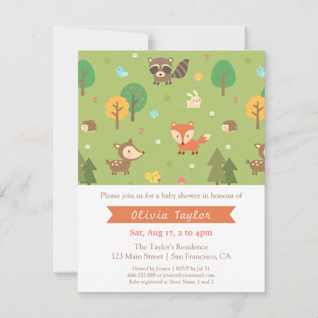 Bois animal Motif Baby Shower Invitations (Devant)