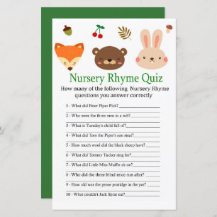 Bois animal Nursery Rhyme Quiz bébé showergame