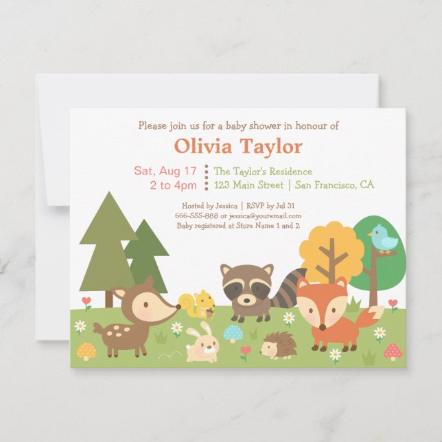 Bois animal thème bébé douche Invitations (Devant)
