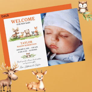 Bois Animaux Baby Boy Photo Carte Faire-part