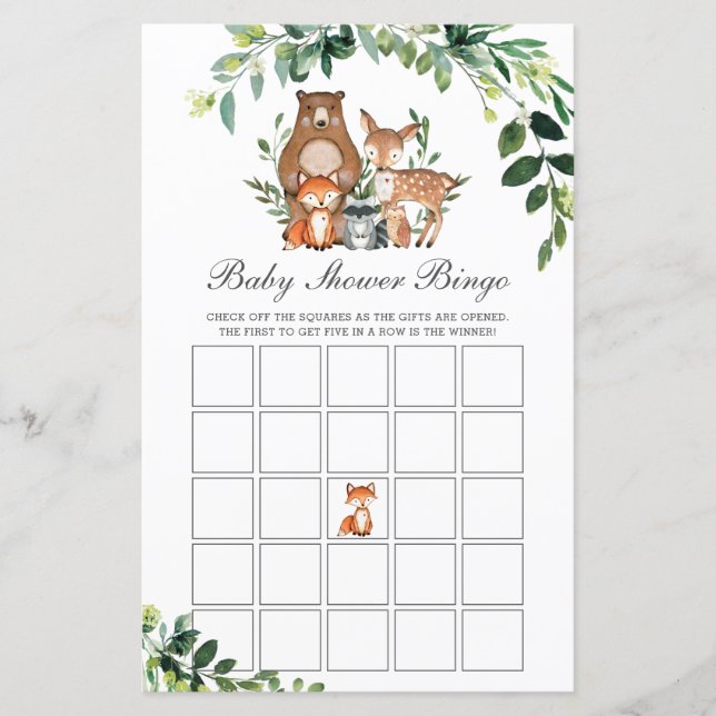 Bois Animaux Baby shower de verdure Bingo Jeu (Devant)