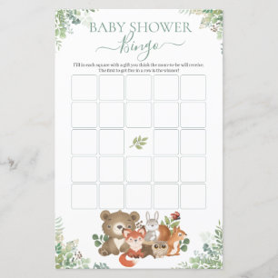 Bois Animaux Baby shower de verdure Bingo Jeu