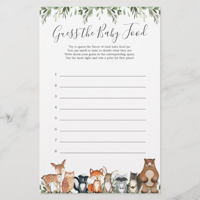 Bois Animaux Baby shower Devinez La Nourriture Béb (Devant)