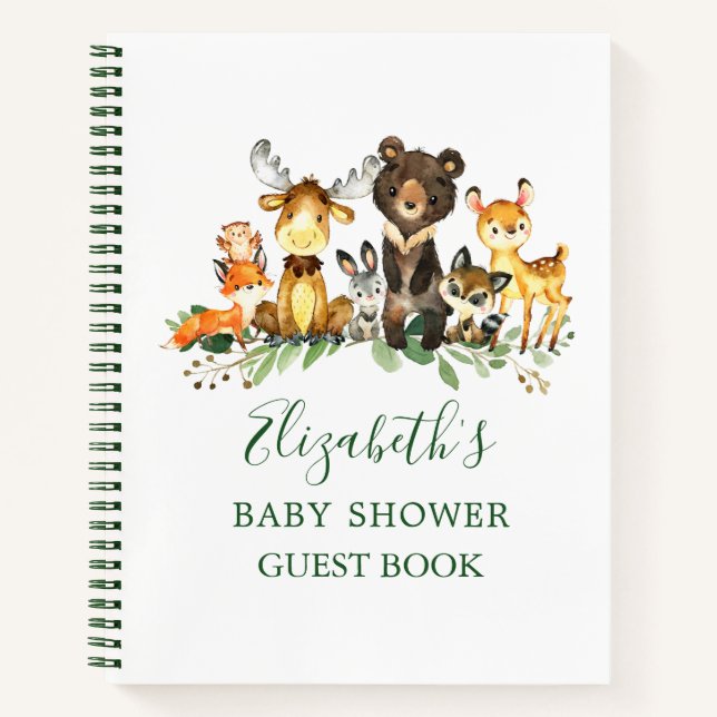 Bois Animaux Baby shower Green Livre d'invité (Devant)