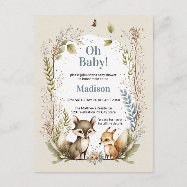 Bois Animaux Baby shower Invitation Garçon (Devant)