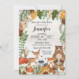 Bois Animaux Baby shower Invitation Végétation