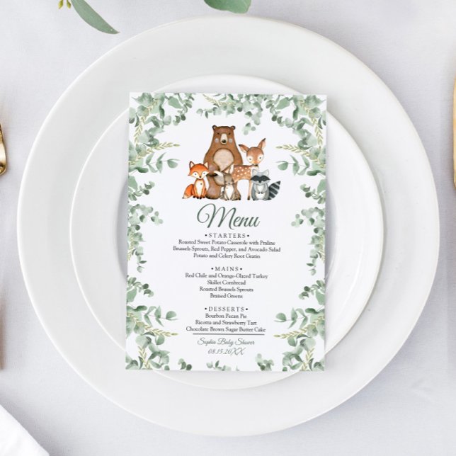 Bois Animaux Baby shower verdure Menu (Créateur téléchargé)