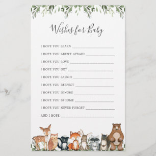 Bois Animaux Baby shower Voeux Pour Bébé