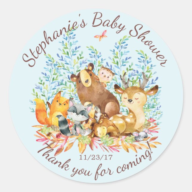 Bois Animaux Garçons Baby shower Favoriser Sticker (Devant)
