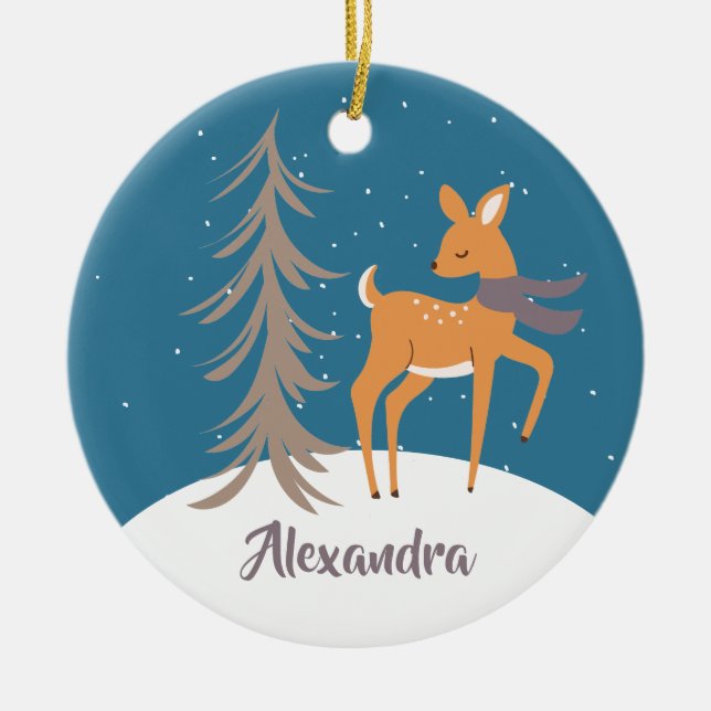 Bois Animaux Noël Cerf Ornement en céramique (Devant)