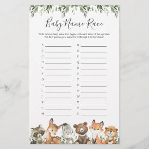 Bois Animaux Nom du Baby shower Course Jeu