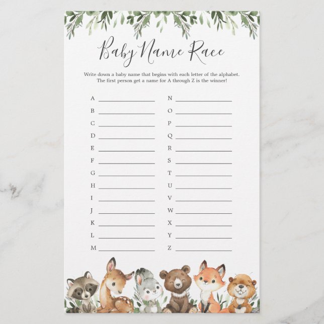 Bois Animaux Nom du Baby shower Course Jeu (Devant)