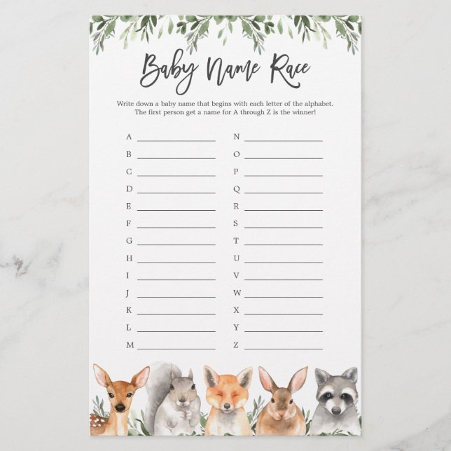 Bois Animaux Nom du Baby shower Course Jeu (Devant)