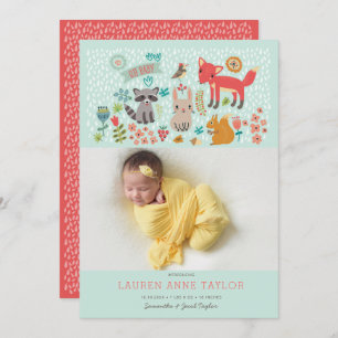 Bois Animaux Nouveau Faire-part de naissance bébé