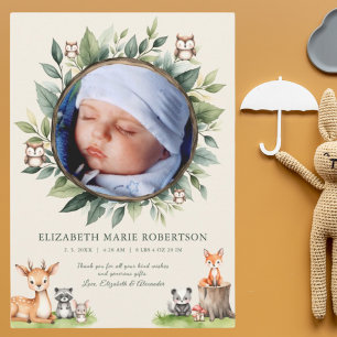Bois Animaux Nouveau Faire-part de naissance bébé
