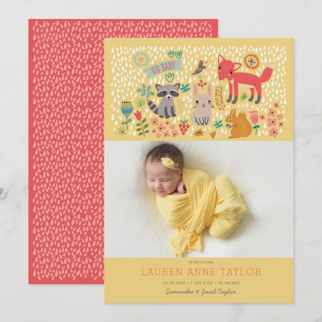 Bois Animaux Nouveau Faire-part de naissance bébé (Devant / Derrière)