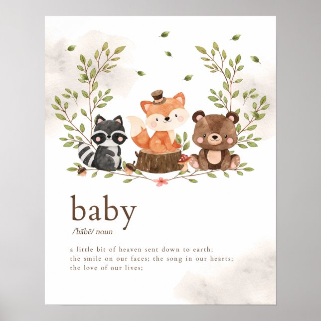 Bois Animaux Nursery Baby Signifie Poster (Devant)