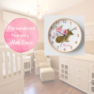 Bois Animaux Rose Floral Bois Horloge