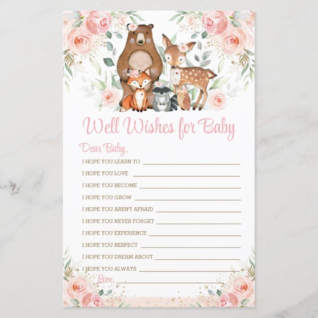 Bois Animaux Rose Floral Voeux pour Baby Game (Devant)