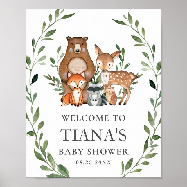 Bois Animaux Végétation Baby shower Affiche de bie (Devant)