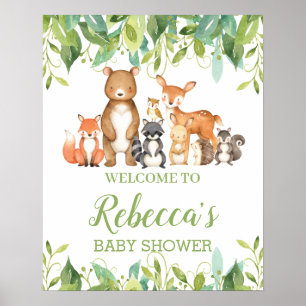 Bois Animaux Végétation Baby shower Affiche de bie