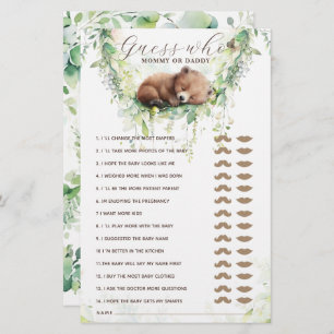 Bois Animaux Végétation Baby shower Guess Game