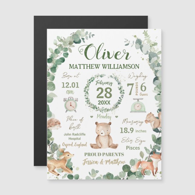 Bois Animaux Végétation Bébé Naissance Imprimer St (Devant / Derrière)