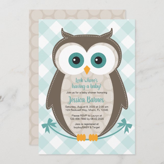 bois baby shower invitation brun brun brun brun br (Devant / Derrière)