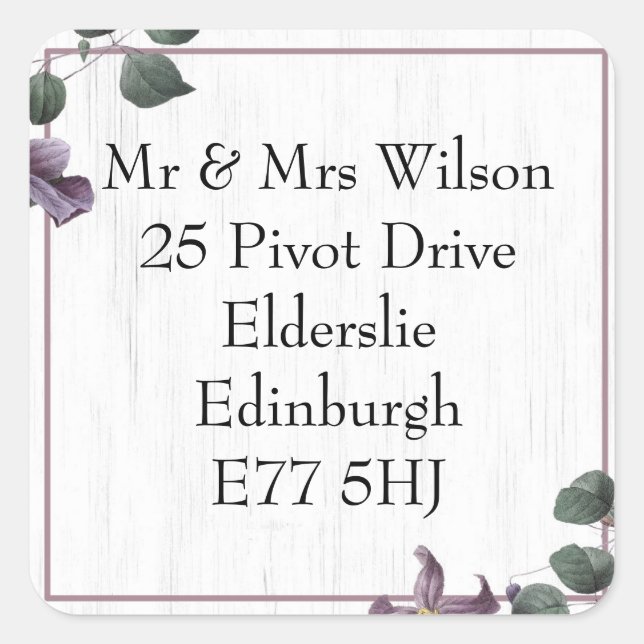 Bois blanc Fleurs violettes Adresse Stickers (Devant)