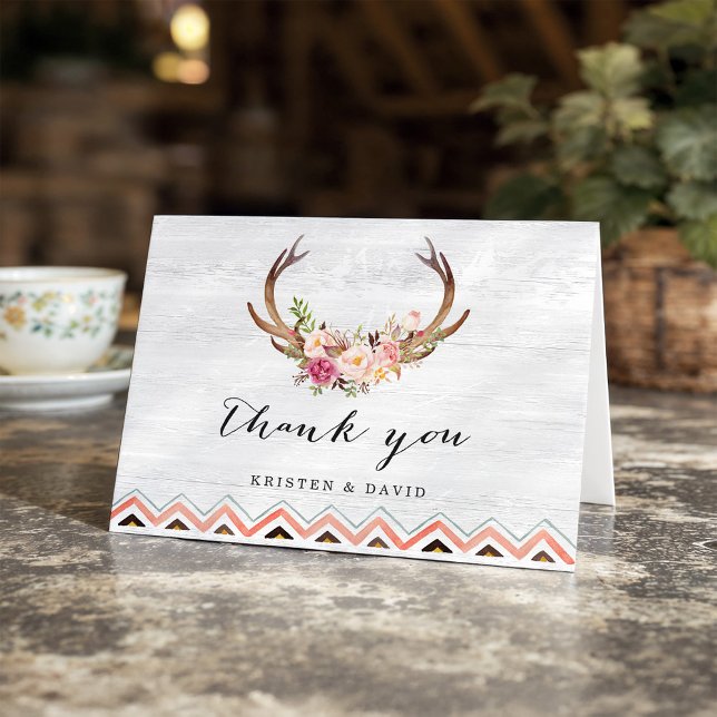Bois Blanc Rustique Bois de Cerf Floral Merci (Créateur téléchargé)